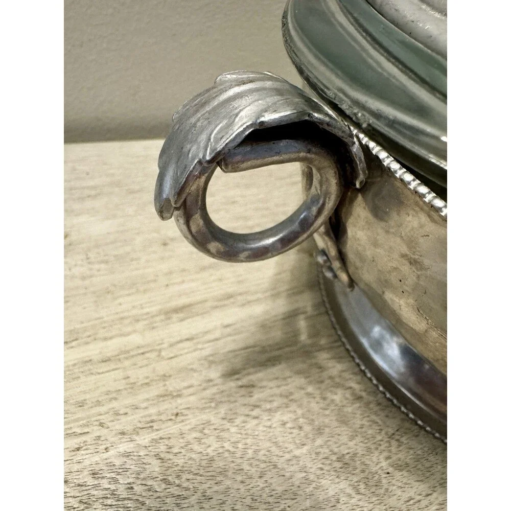 Vintage Glasbake J2600 1.5 Qt Casserole Hammered Aluminum Bowl Lid
